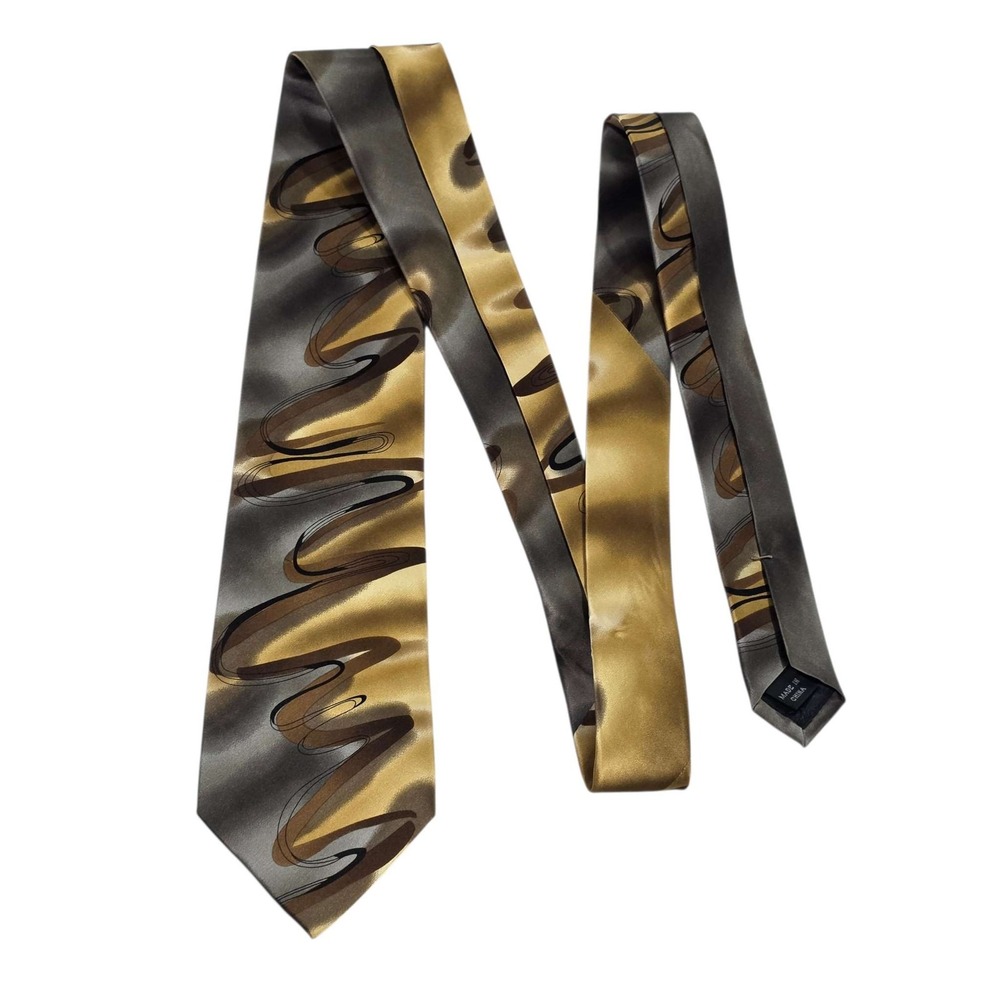 J. GARCIA Men's‎ Silk Abstract Tie 'Floating Planes Collection 52' Gold Grey